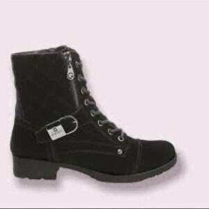 G by Guess Black Velvet Quilted  Combat Boots 6